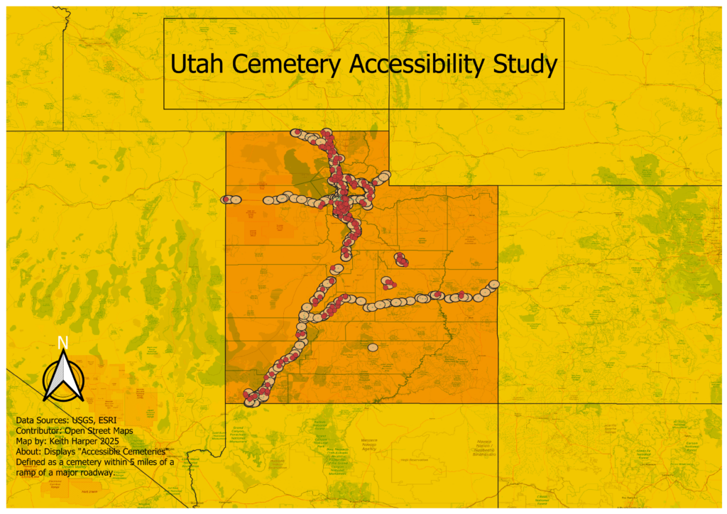 Accessibility Study of Cemeteries within 5 miles of exit ramps on Utah's major roadways. 